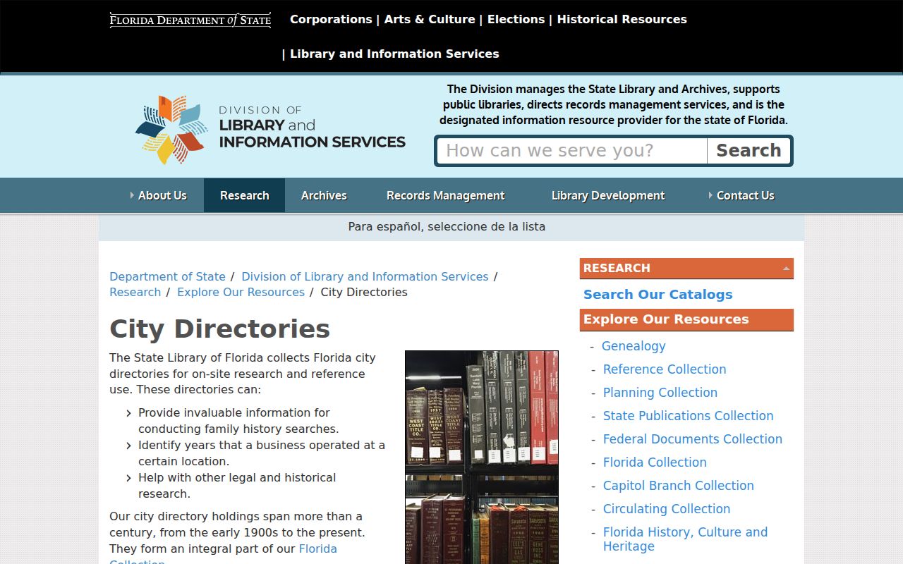 Florida State Library city directory collection search