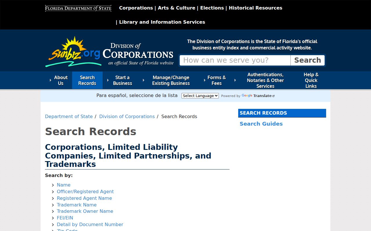 Sunrise residents directory Florida Sunbiz search