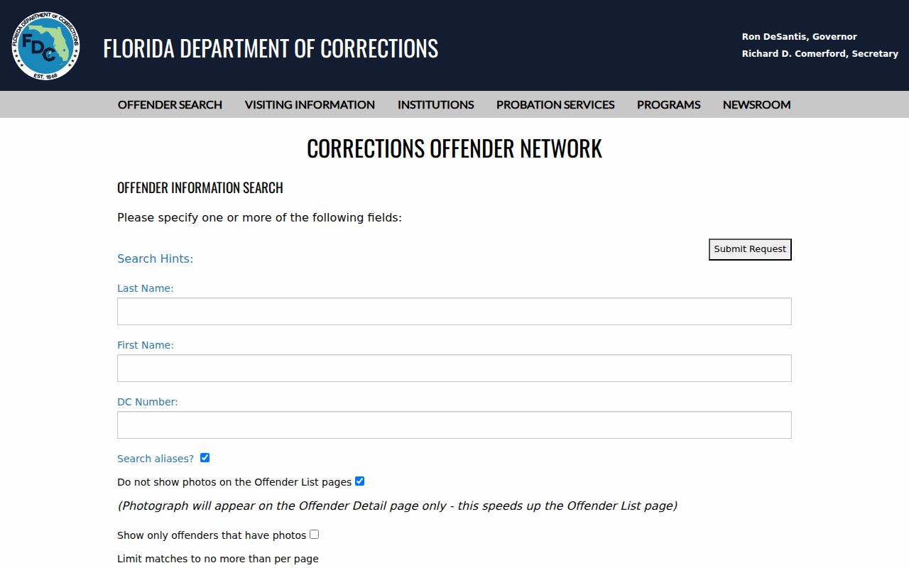 Florida Department of Corrections official offender search relevant to Sunrise neighbor research