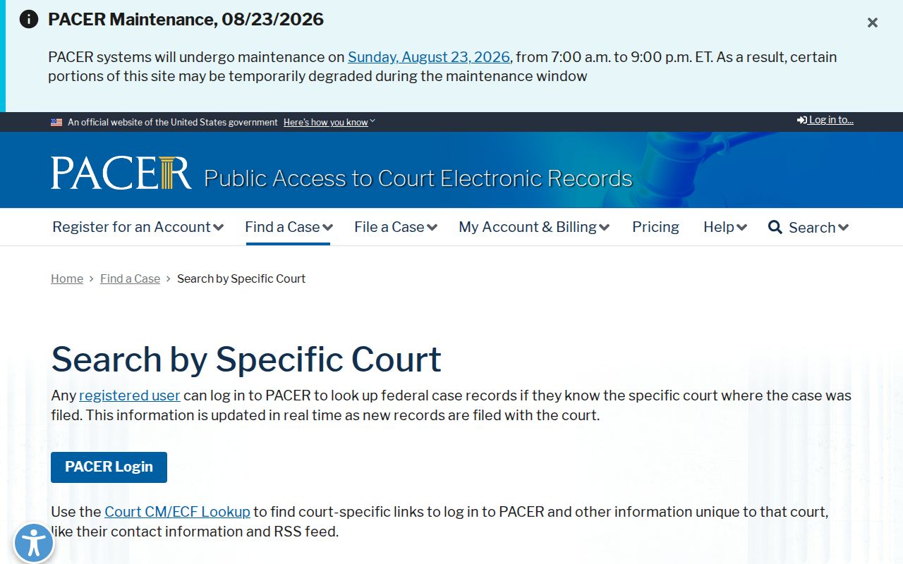 PACER federal court search for Southern District of Florida cases connected to Sunrise residents