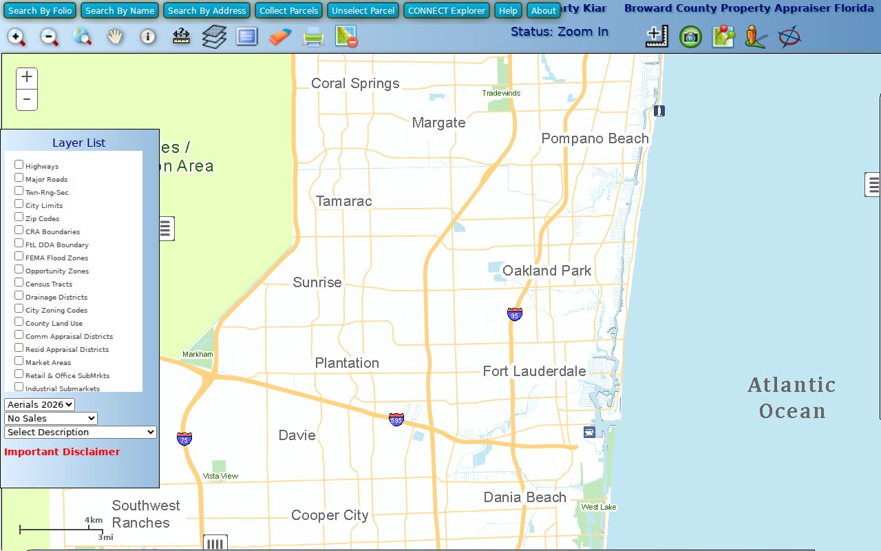 Broward parcel GIS used to browse Sunrise street parcels
